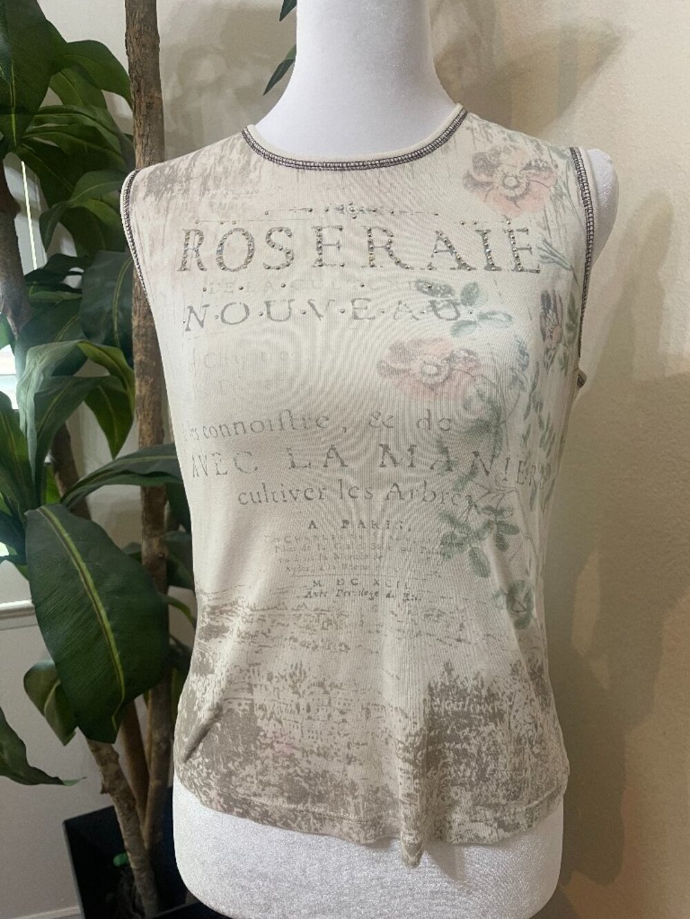 Skinny Minnie Roseraie Floral Rhinestone Y2K Tank Large